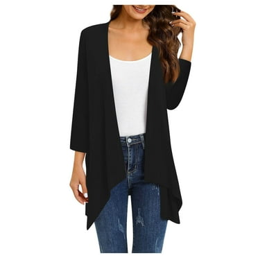 ZKIRBJV Shrugs for Women Plus Size 3/4 Sleeve Light Weight Cardigan Women Lightweight Open Front Shrug Cardigan Floral Print Dressy Casual Cotton Cardigans Black 4XL