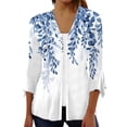 thumbnail image 1 of ZKIRBJV White Cardigan Sweater for Women 3/4 Sleeve Cardigan for Women Lightweight Open Front Shrug Cardigan Floral Print Dressy Casual Cute Cardigan Capes Blue M, 1 of 6