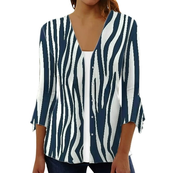 ZKIRBJV White Cardigan Sweater for Women 3/4 Sleeve Womens Summer Cardigan Lightweight Open Front Shrug Cardigan Floral Print Dressy Casual Cute Floral Cardigan Navy 3XL