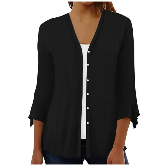 ZKIRBJV White Cardigan for Women 3/4 Sleeve Plus Size Shrugs for Women Clearance Lightweight Open Front Shrug Cardigan Light Solid Color Dressy Casual Soft Plus Size Cardigan Black XL