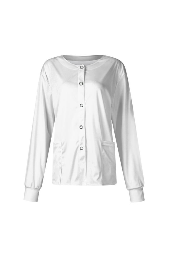 White Lab Coat for Women Long Sleeve Warm Up Snap Front Scrubs Coats Light Weight Spring Oversized Scrub Jacket Soft Medical Nursing Work Uniforms with Pockets White 2XL