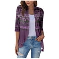thumbnail image 1 of ZKIRBJV Women's Cardigans 3/4 Sleeve Womens Kimonos Clearance Lightweight Open Front Shrug Cardigan Floral Print Dressy Casual Soft Cardigan Capes Dark Purple M, 1 of 6
