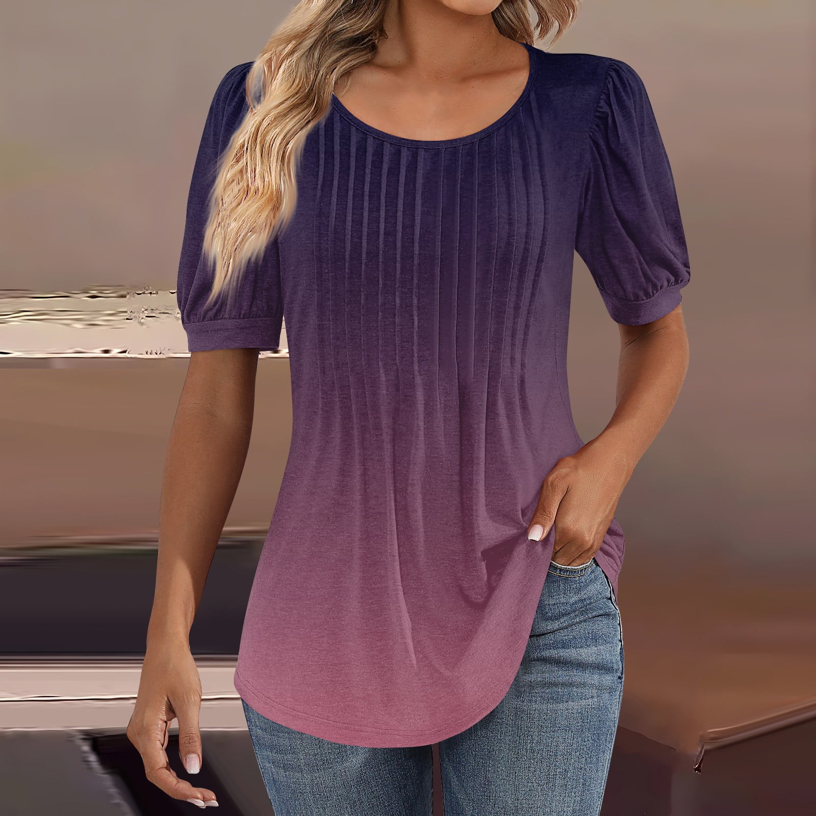 HAHIYOR Women's Pleated Scoop Neck Tee - Soft Summer T-Shirt For Casual Or Dressy Outfits - View #7