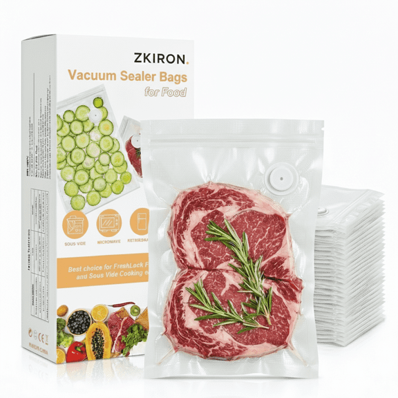 ZKIRON Medium Reusable Vacuum Sealer Bags for Food, 20 Pack, 10 x 11 in, BPA-Free, Leakproof Double Zipper, Protein Prep Size, Freezer, Microwave & Sous Vide, Fits Most Vacuum Sealers