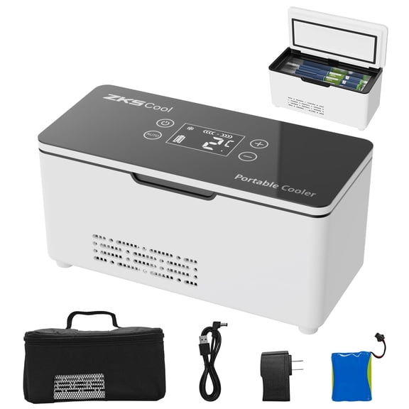 ZKSCool Portable Insulin Travel Case,10600mAh Rechargeable Battery Diabetic Box, Mini Drug Refrigerator with LCD Temp Display, Insulin Cooler Travel Box for Home & Outdoor Use (Black)