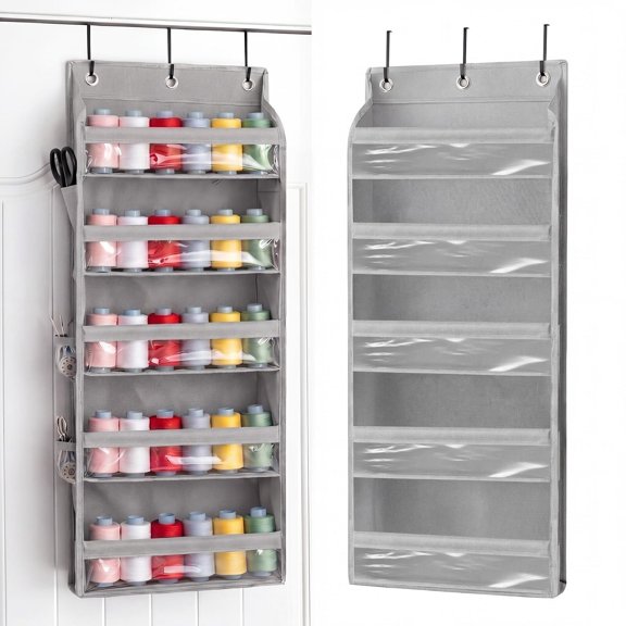 ZKSNART 5-Tier Hanging Thread Holder with PVC Window & Side Pocket,Black