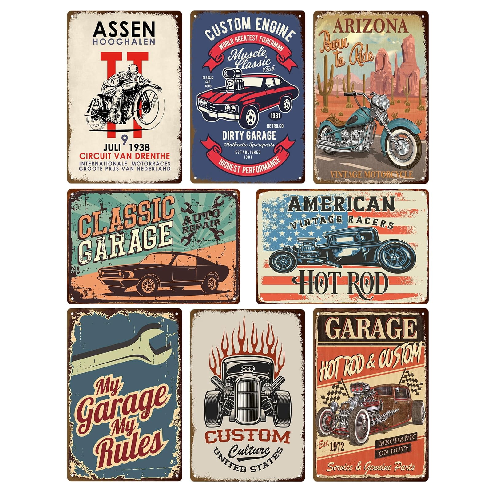 Store Sign Flashcard ZKSNART 7 Pcs Vintage Metal Tin Garage Signs,Vintage Metal Tin Signs ...