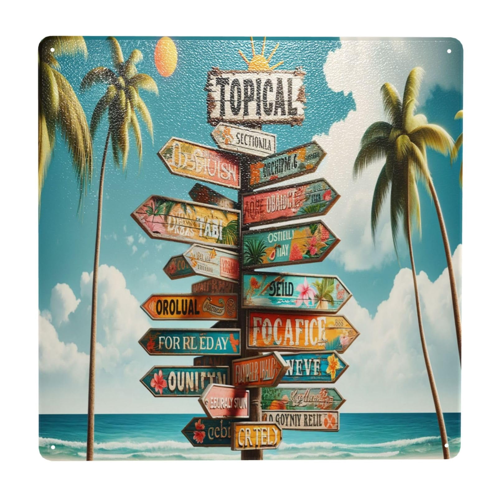 ZKSNART Beachfront Paradise Directions Sign Colorful tropics