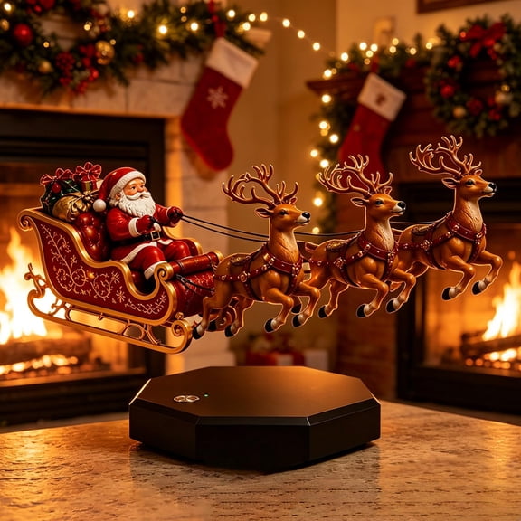 ZKSNART Floating Santa Sleigh, Flying Sleigh Magnetic Levitation Christmas Display