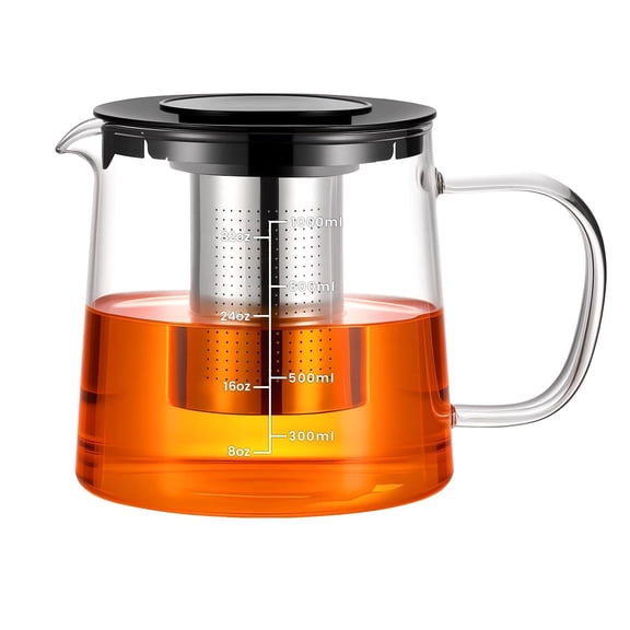 ZKSNART Glass Teapot Stovetop 44 OZ, Borosilicate Clear Tea Kettle with Removable 18/8 Stainless Steel Infuser, Teapot Blooming and Loose Leaf Tea Maker Tea Brewer for Camping, Travel (1300ml)