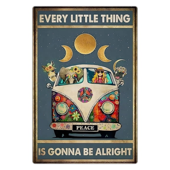 ZKSNART Retro Hippie Decor Wall Art Poster - "Every Little Thing is Gonna Be Alright" Vintage Metal Sign, Perfect for 70s Themed Rooms and Cool Poster Collections, 12 * 8 Inch