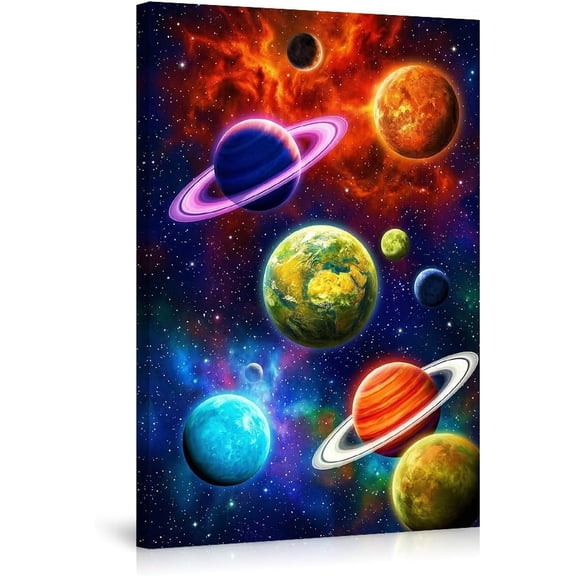 ZKSNART Solar System Canvas Wall Art Outer Space Poster Colorful Galaxy Planets Nebula Stars Wall Decor for Kids Room Bedroom Living Room Office Classroom Decorations
