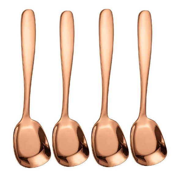 ZKSNART Square Head Stainless Steel Spoons,4PCS Korean style Thick Heavy Weight Soup Spoons,Dessert Spoons 7.3 Inch (silver)