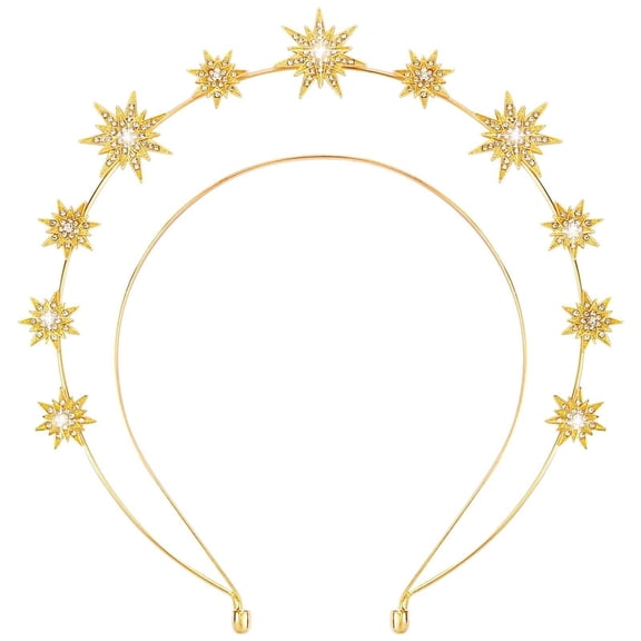 ZKSNART Star Halo Crown Headband Goddess Headpiece for Women, Celestial Headband Sun Crown for Hair Accessories Prom Costume (Gold)