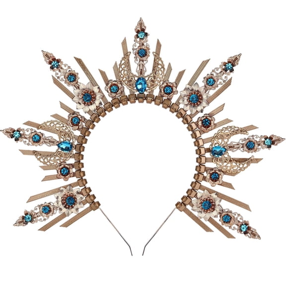 ZKSNART Sunburst Spike Halo Crown, Moon Star Greek Goddess Gold Headband