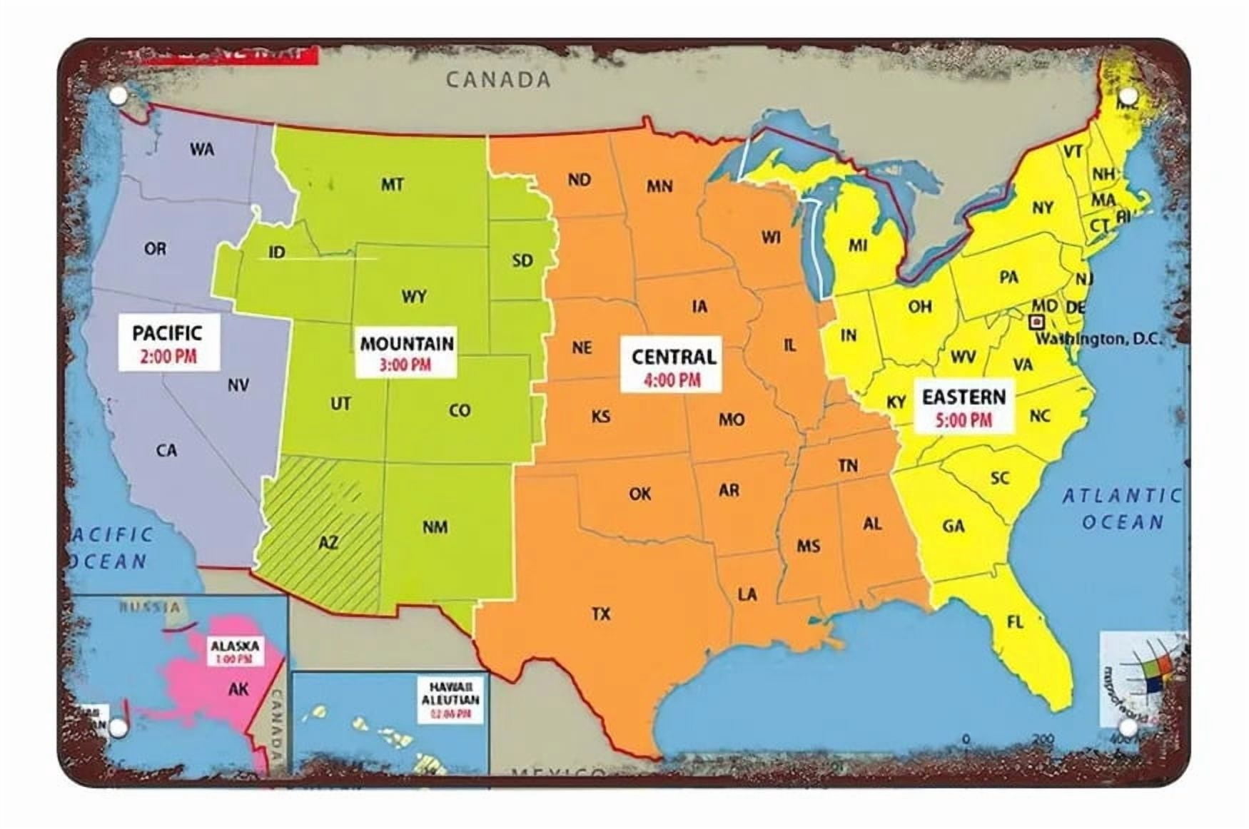 ZKSNART USA Time Zone Map | vintage metal sign - Walmart.com