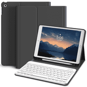 ZKTUYU Case with Keyboard for iPad 9th/8th/7th Generation 10.2 inch 2021/2020/2019 Detachable Wireless Bluetooth Keyboard Cover Thin & Light with Left Side Pencil Holder Auto Wake/Sleep,Black
