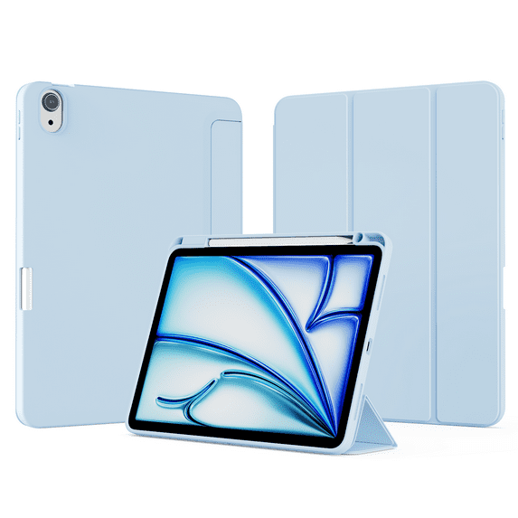 ZKTUYU Case for New iPad Air 11-inch (2024), iPad Air 5th Generation 2022/ iPad Air 4th Generation 2020 10.9 Inch, Soft TPU Cover with Pencil Holder, Auto Wake/Sleep, Support Touch ID, Blue