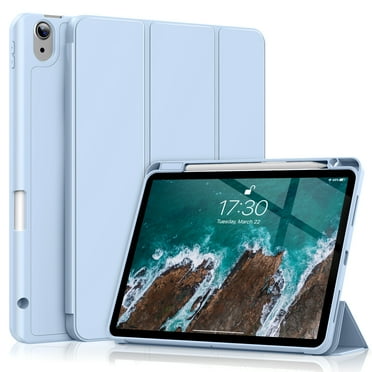 ZKTUYU Case for New iPad Air 11-inch (2024), iPad Air 5th Generation 2022/ iPad Air 4th Generation 2020 10.9 Inch, Soft TPU Cover with Pencil Holder, Auto Wake/Sleep, Support Touch ID, Blue