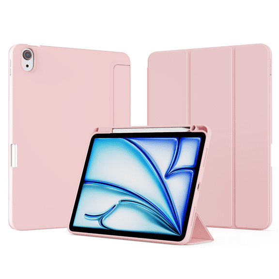 ZKTUYU Case for New iPad Air 11-inch (2024), iPad Air 5th Generation 2022/ iPad Air 4th Generation 2020 10.9 Inch, Soft TPU Cover with Pencil Holder, Auto Wake/Sleep, Support Touch ID, Pink
