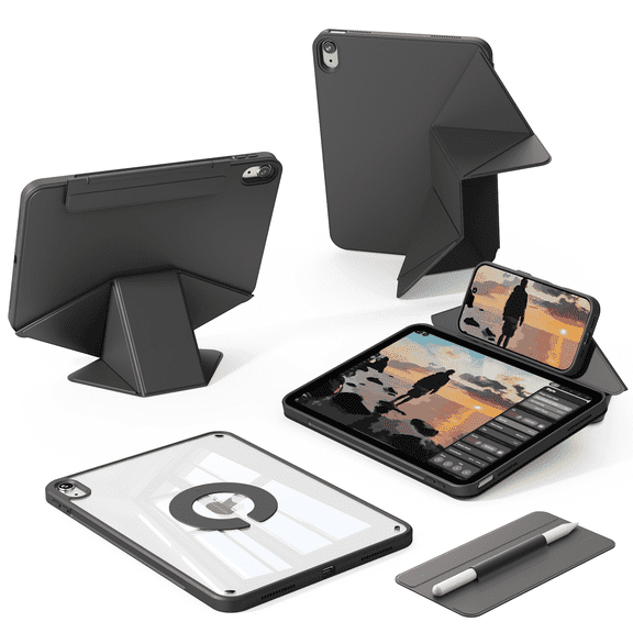 ZKTUYU Case for iPad A16 11th Generation 11 Inch 2025, iPad 10th Generation 10.9 Inch 2022, Folio Stand Cover with Pencil Holder, Multi Angles, Magnetic Clear Back case for ipad 10th/11th gen, Black