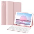 thumbnail image 1 of ZKTUYU Keyboard Case for iPad 9th Generation 2021/8th Gen 2020/7th Gen 2019 10.2 Inch, Stand Folio Keyboard Cover with Pencil Holder, Magnetically Detachable Wireless Bluetooth Keyboard, Pink, 1 of 9