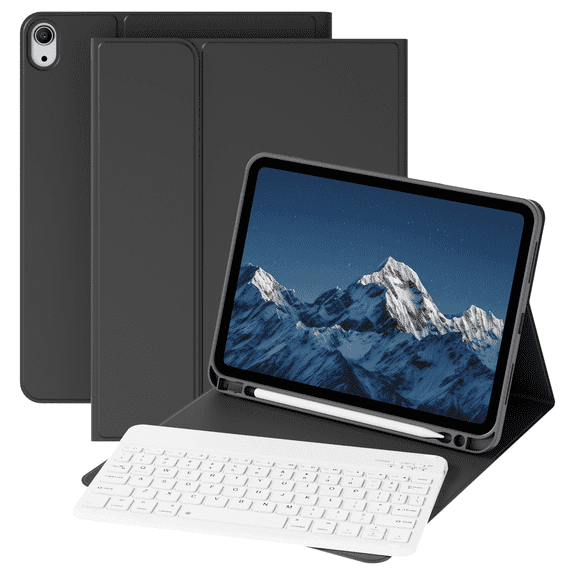 ZKTUYU for iPad A16 11th 10th Generation Case with Keyboard, Soft TPU Back Cover with Pencil Holder, Magnetically Detachable Folio Keyboard case for iPad 11th Gen 11 Inch/10th Gen 10.9 Inch, Black