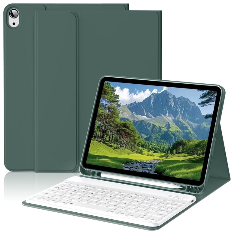 Étui Avec Clavier Bluetooth Pour IPad Air 11" (2024/2025 M3/M2) Et IPad Air 10,9" - Clavier Magnétique Amovible, Porte-stylo, Batterie 400 MAh - Gris