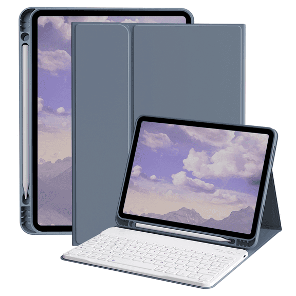 ZKTUYU for iPad (A16) 11th 10th Generation Case with Keyboard 11 inch 2025/2022, Detachable Bluetooth Keyboard, Smart Stand Folio Cover with Pencil Holder for iPad 10th Gen 10.9 inch, (Purple)