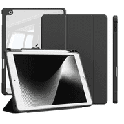 ZKTUYU iPad 9th 8th 7th Generation Case, 10.2 Inch Case (2021/2020/2019) with Pencil Holder, Slim Clear Back with Trifold Stand Cover, Auto Sleep/Wake, Black