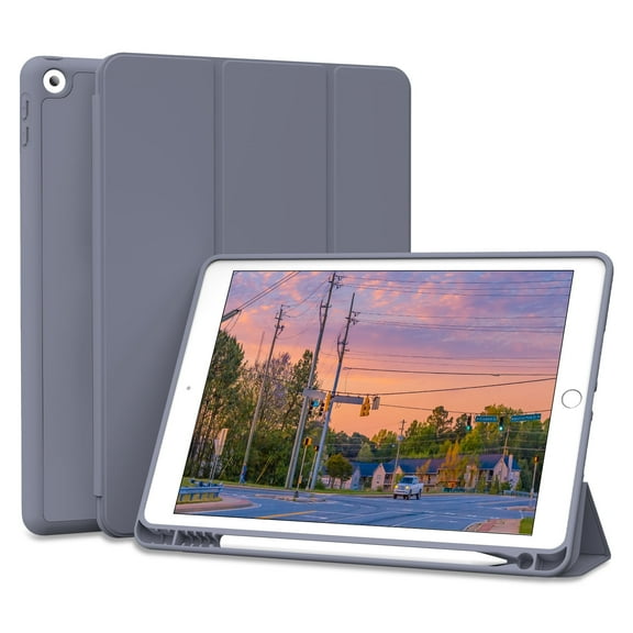 ZKTUYU iPad 9th Generation Case 2021/iPad 8th Generation Case 2020 10.2 Inch with Pencil Holder, iPad 7th Gen 2019 Case with Soft Skin Silicone Back, Auto Wake/Sleep Cover, Purple