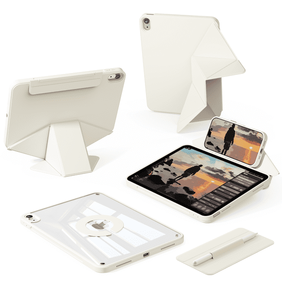 ZKTUYU Case for iPad A16 11th Generation 11 Inch 2025, iPad 10th Generation 10.9 Inch 2022, Folio Stand Cover with Pencil Holder, Multi Angles, Magnetic Clear Back case for ipad 10th/11th gen, White