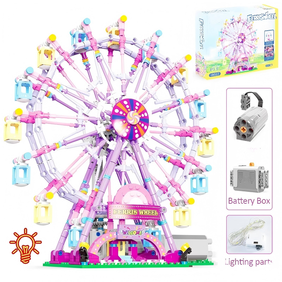 ZKZC City Friends MOC Rotating Ferris Wheel Building Blocks Electric Bricks with Light Toys for Children Christmas Gifts