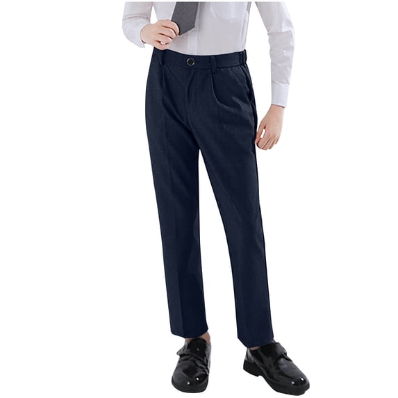 ZKunhua Boys Dress Pants Elastic Waist Lightweight School Uniform Pant with Pockets for Party Performance Outdoor ,Dark Blue,2-3 Years