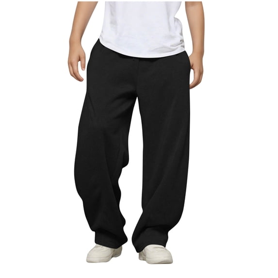 ZKunhua Boys Joggers Sweatpants Elastic Waist Drawstring Straight Leg Baggy Pants Casual Athletic Joggers Sweat Pants with Pockets ,Black,8-9 Years