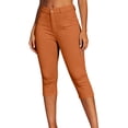 thumbnail image 1 of ZKunhua Women's High Waisted Slim Fit Capri Pants Button Casual Everyday Stretch Solid Color Classic Cropped Dress Pants (Orange,S), 1 of 6