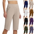 thumbnail image 1 of ZKunhua Womens High Waist Capri Pants Solid Color Stretchy Sports Yoga Pants Workout Trousers with Zipper Pockets, 1 of 8