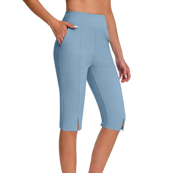 ZKunhua Womens High Waist Knee Length Capri Leggings Stretchy Workout Yoga Pants with Side Slits & Pockets
