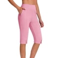 thumbnail image 1 of ZKunhua Womens High Waist Knee Length Capri Leggings Stretchy Workout Yoga Pants with Side Slits & Pockets, 1 of 7