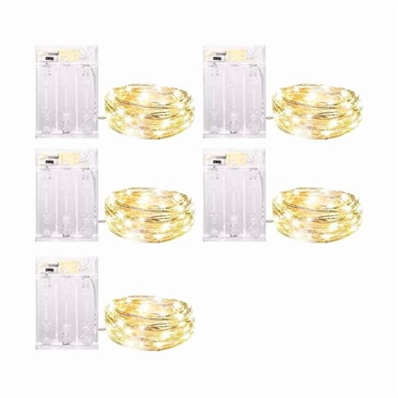 ZL Fairy Lights Battery Operated, 5 Pack 7 FT 20 LED Fairy Lights with Timer, String Light Battery Powered, Silver Wire Christmas Light for Bedroom Party Wedding Decorations, Warm White