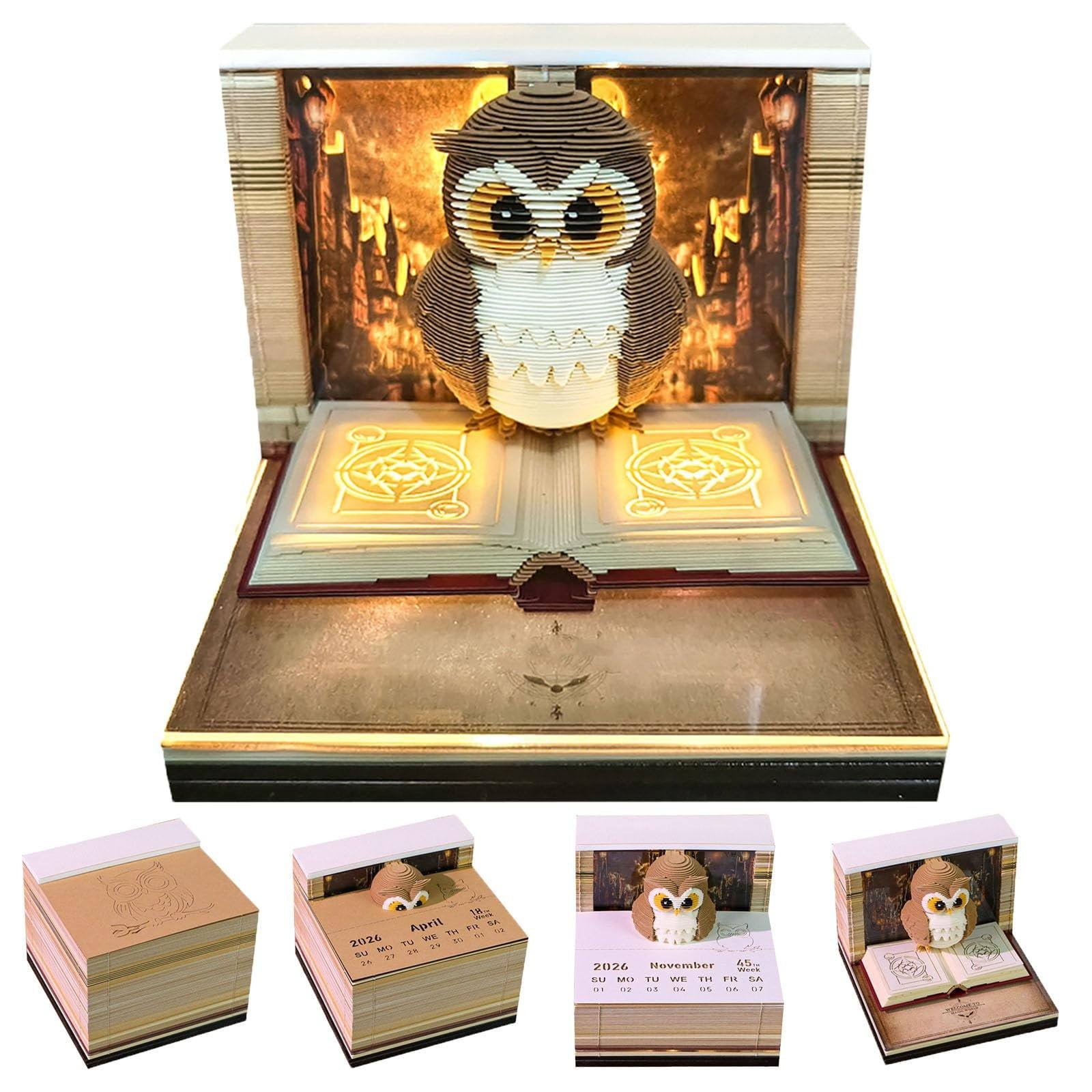 ZLBDYG 2026 3D Paper Art Calendar with LED Light - Creative Christmas Tear-Off Memo Notepad for Home Desk Decoration, Unique Office Gift and Carving Art Display