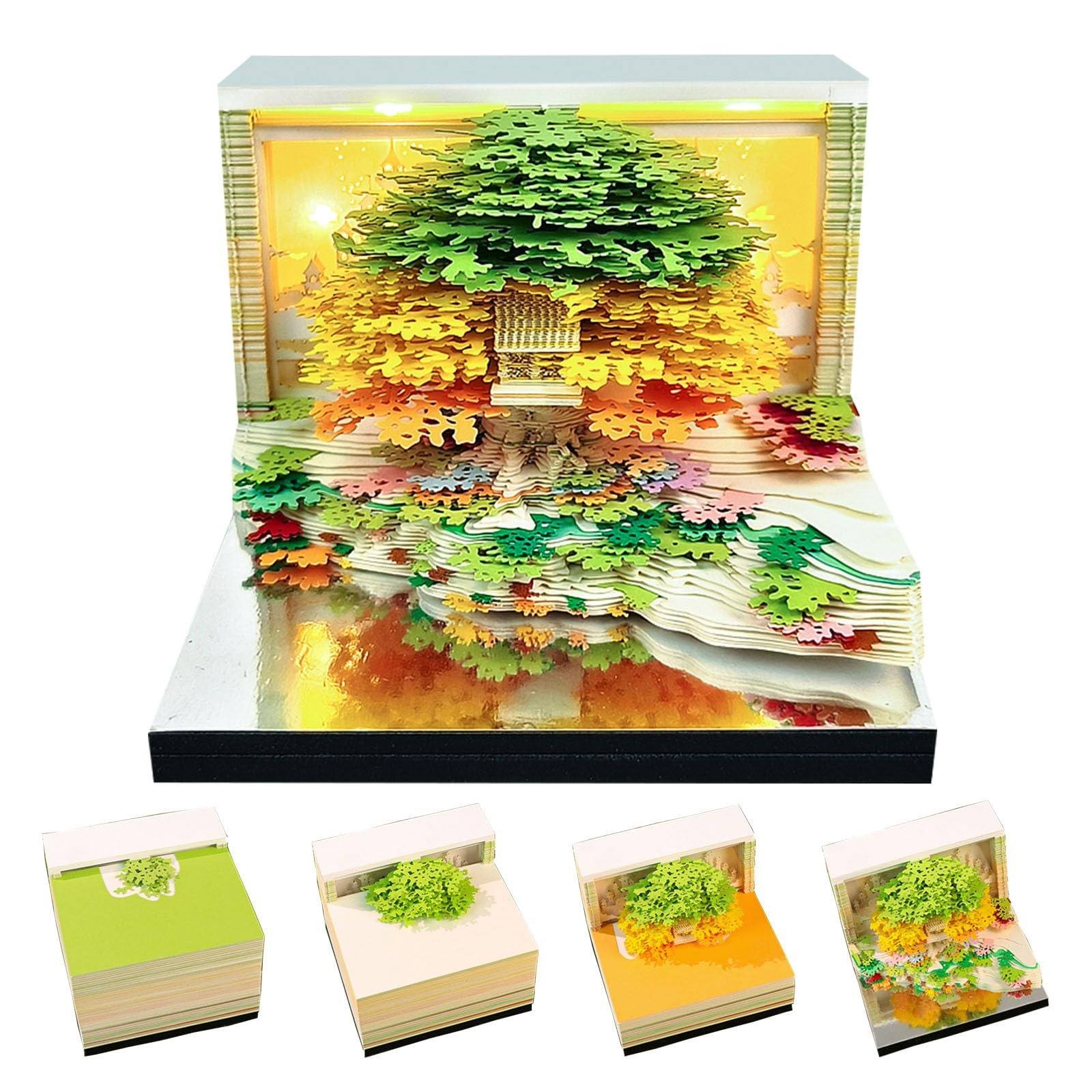 ZLBDYG 2026 3D Paper Art Calendar with LED Light - Creative Christmas Tear-Off Memo Notepad for Home Desk Decoration, Unique Office Gift and Carving Art Display