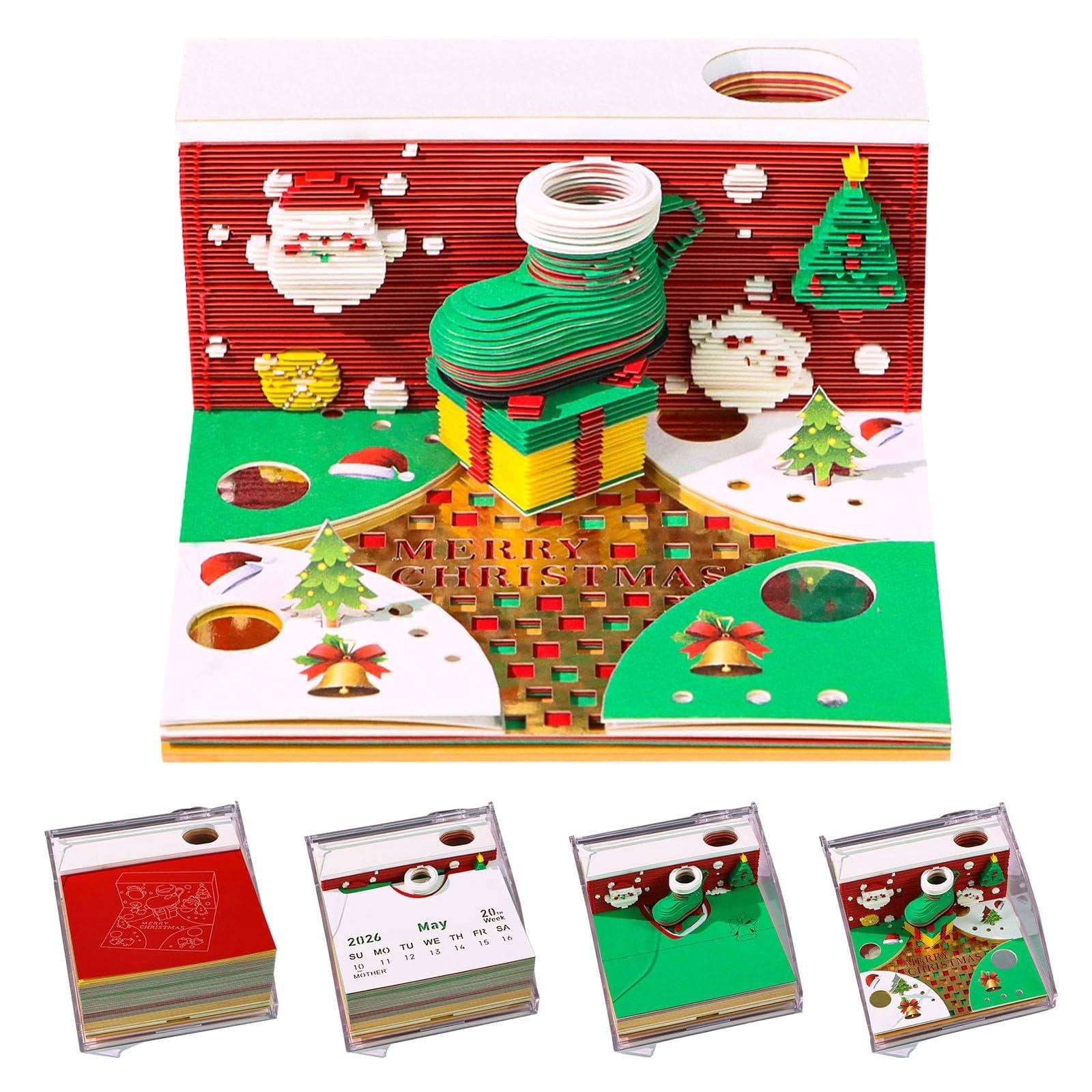 ZLBDYG 2026 3D Paper Art Calendar with LED Light - Creative Christmas Tear-Off Memo Notepad for Home Desk Decoration, Unique Office Gift and Carving Art Display