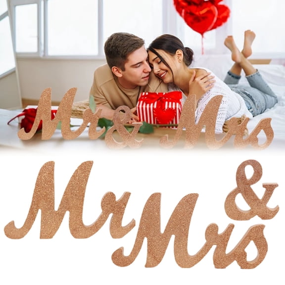 ZLBDYG 3-Piece Set "Mr & Mrs" Wooden Wedding Sign with Gold Glitter - Elegant Photo Prop Decor, Perfect for Wedding Altars, Reception Tables, And Anniversary Photography