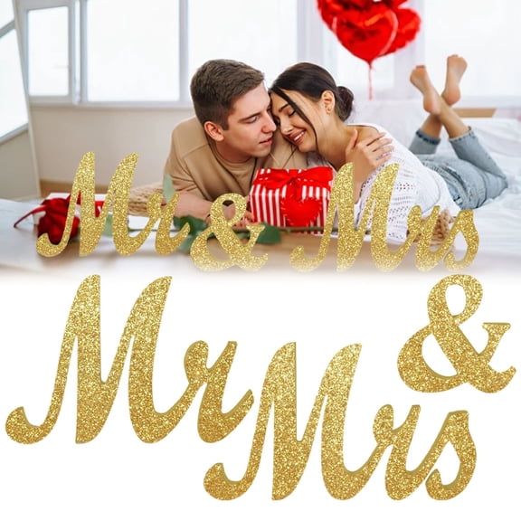 ZLBDYG 3-Piece Set "Mr & Mrs" Wooden Wedding Sign with Gold Glitter - Elegant Photo Prop Decor, Perfect for Wedding Altars, Reception Tables, And Anniversary Photography