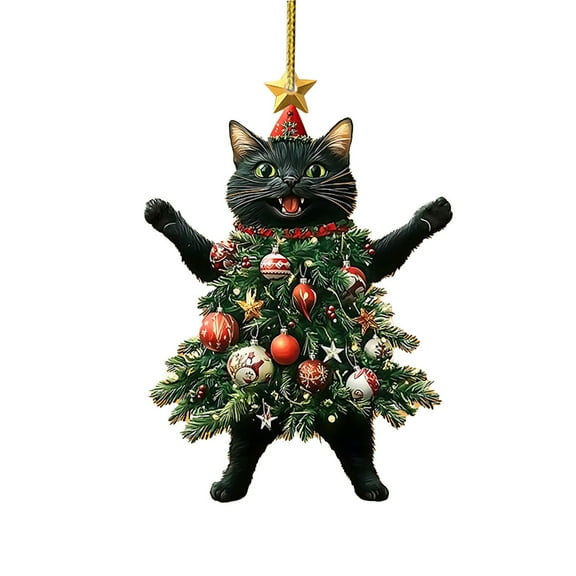 ZLBDYG 8cm Acrylic Christmas Tree Cat Ornaments - Cute Reusable Holiday Themed Charms for Bags, Car Rearview Mirrors, Backpacks and Christmas Gift Pendant Decorations