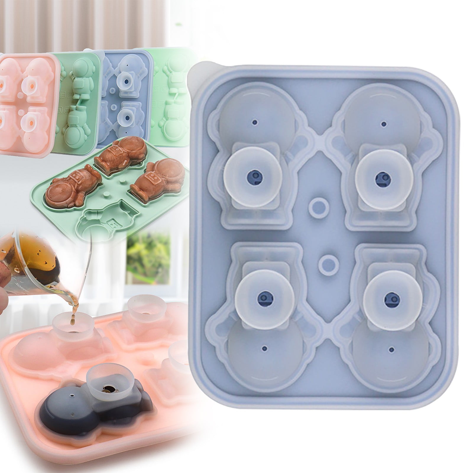 ZLBDYG Astronaut Ice Cube Tray Silicone Mold - 4-Cavity Large Ice Cube ...