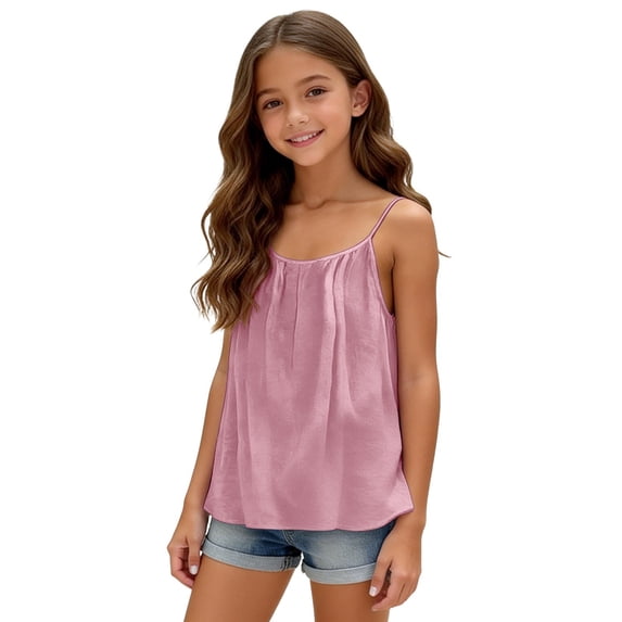 ZLBDYG Backless Tank Top for Girls Summer Beach Shirts Kids Loose Fit Casual Spaghetti Strap Camisole Tops Tween Cute Clothes