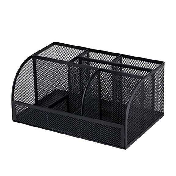 ZLBDYG Black Mesh Pen Holder and Organizer Office Supplies with 7 Compartments, Desktop Organizer with Drawer, Metal Pen Holder for Desk, ‎3.9" x 5.5" x 8.6''
