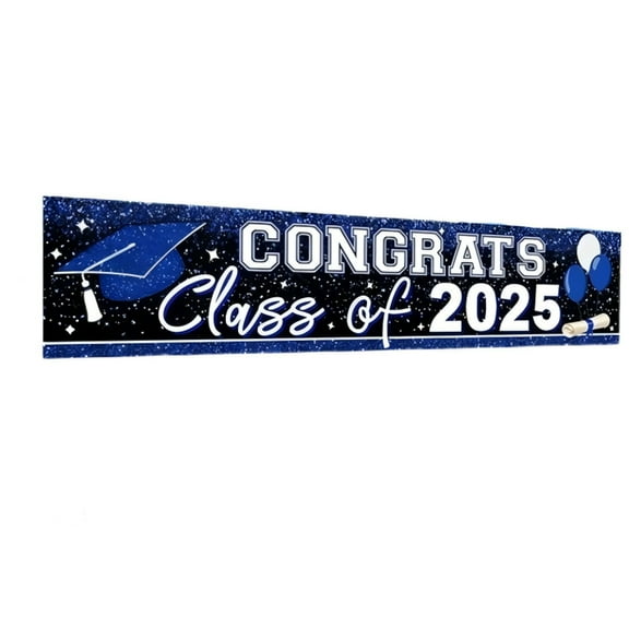 ZLBDYG Blue and Black Graduation Decorations Class of 2025 Banner Class of 2025 Yard Banner Sign We Are So Proud of You Graduation Backdrop Indoor Outdoor Decor